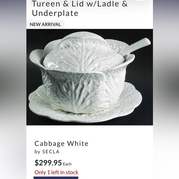 🩷 Cabbage White; Popular Style Ceramic Soup Tureen w/Lid & Ladle; Great Price! - Picture 12 of 13